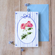 Carte double "Roses" + enveloppe bleue