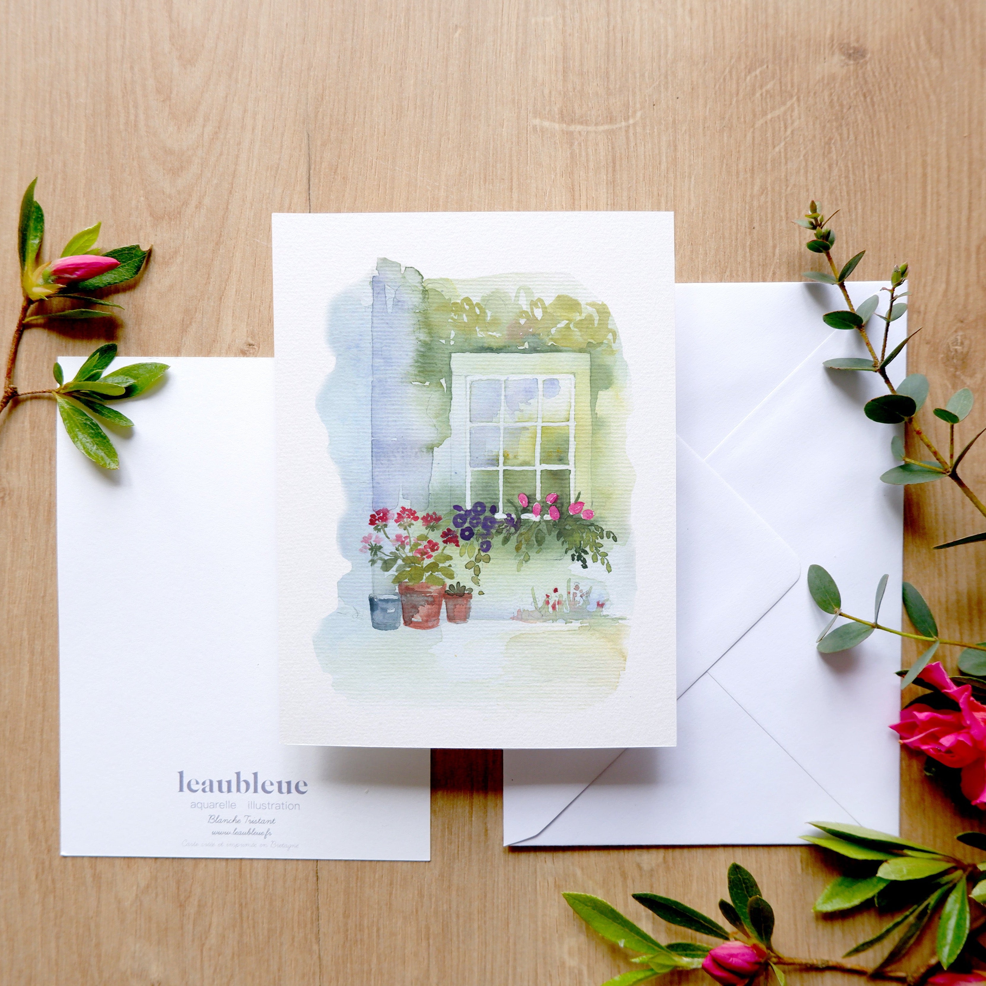 CARTE (+enveloppe blanche) - Fenêtre fleurie