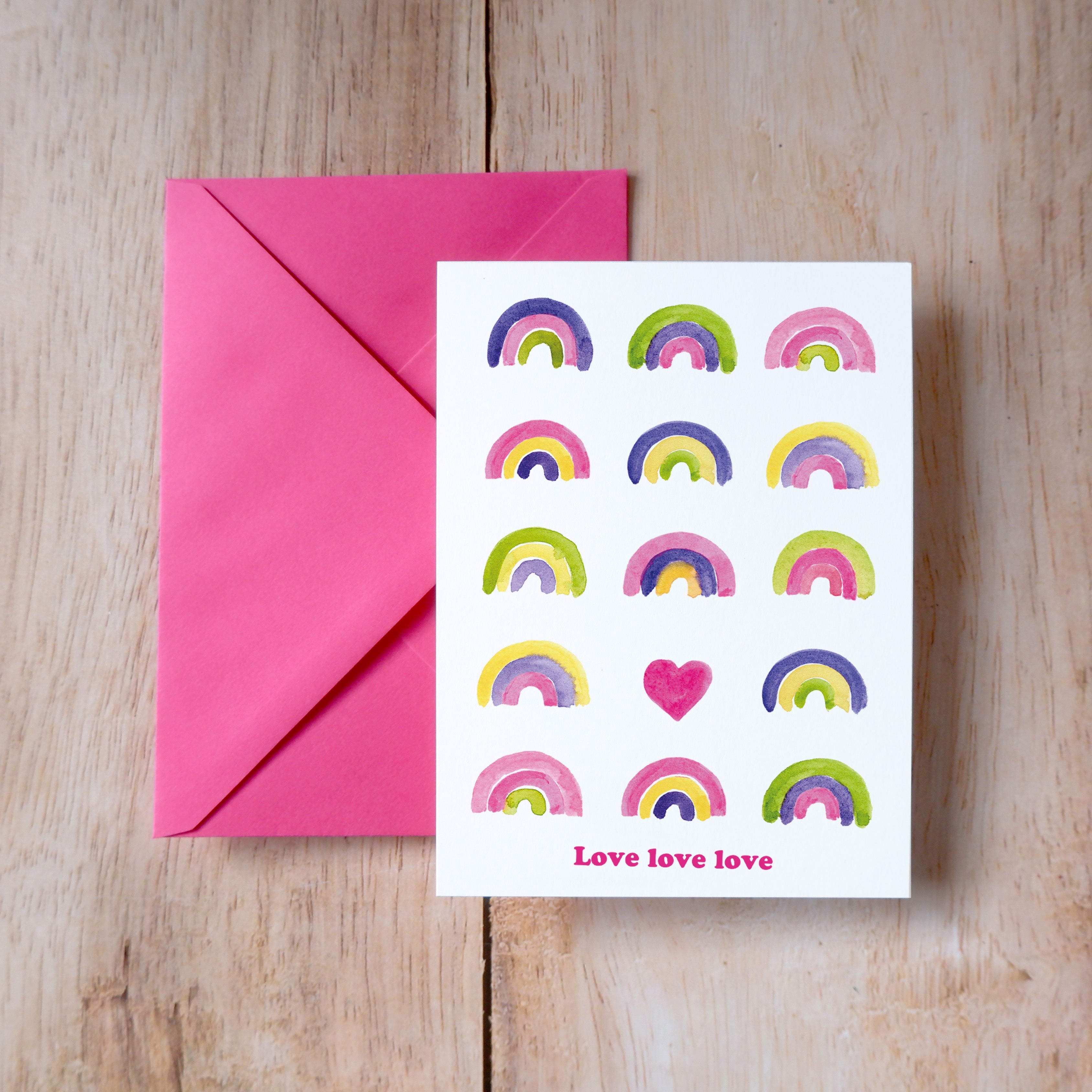 CARTE (+enveloppe rose) - LOVE rose fluo