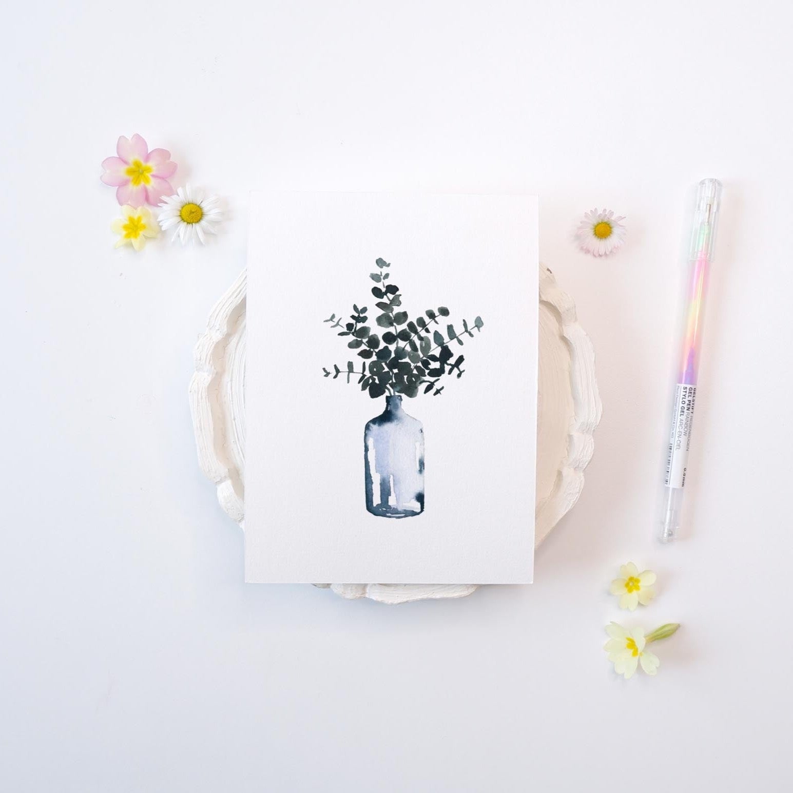 CARTE (+enveloppe kraft) - Vase eucalyptus