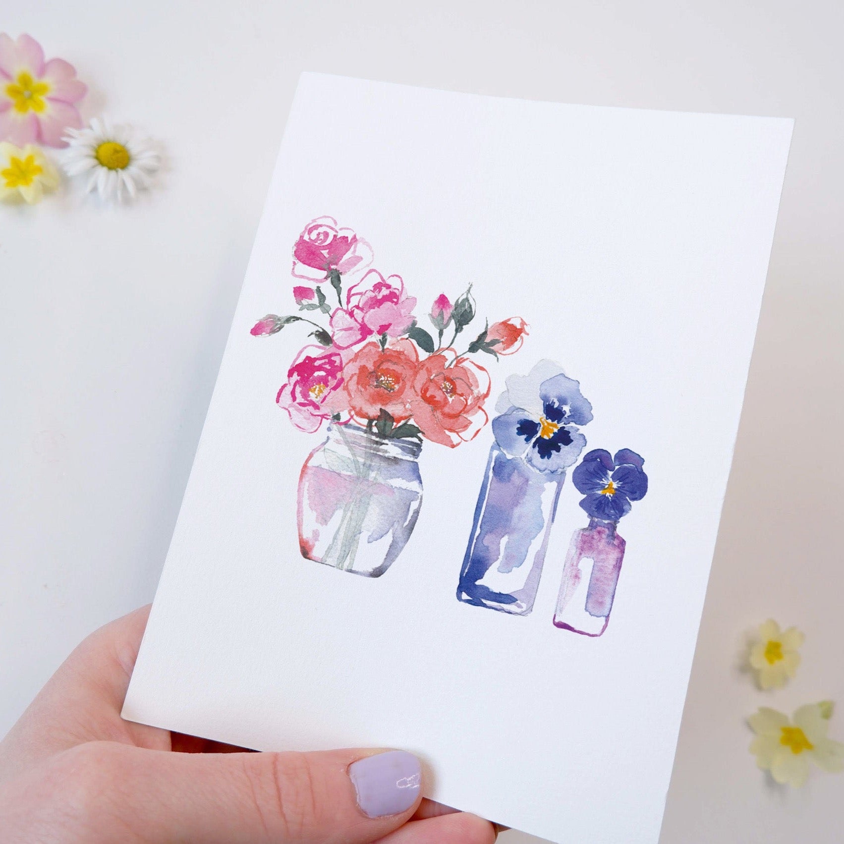 CARTE (+enveloppe kraft) - Petits vases pensées