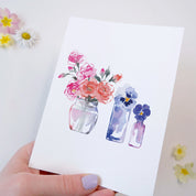 CARTE (+enveloppe kraft) - Petits vases pensées
