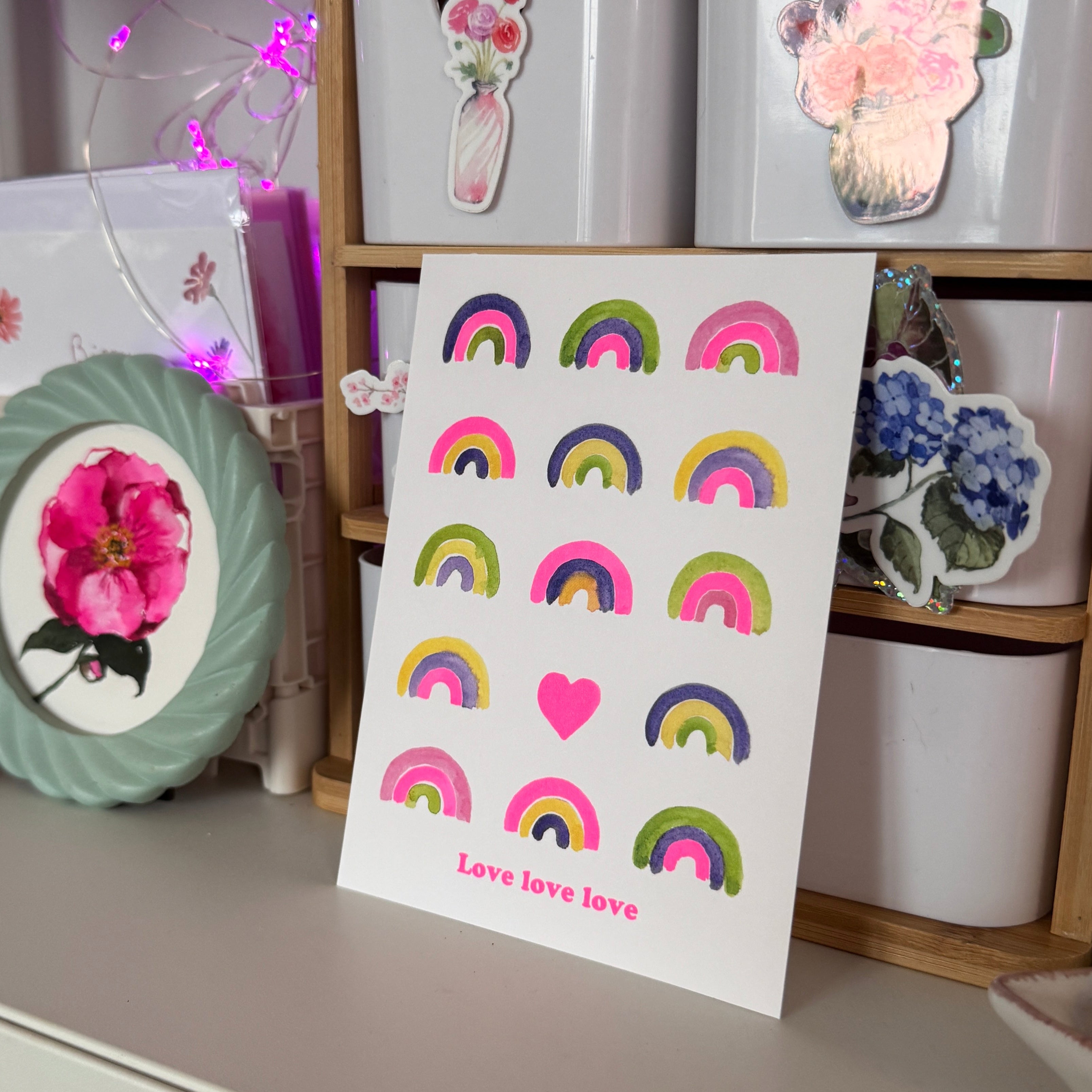 CARTE (+enveloppe rose) - LOVE rose fluo