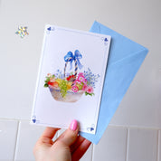 Carte double "Panier fleuri" + enveloppe bleue