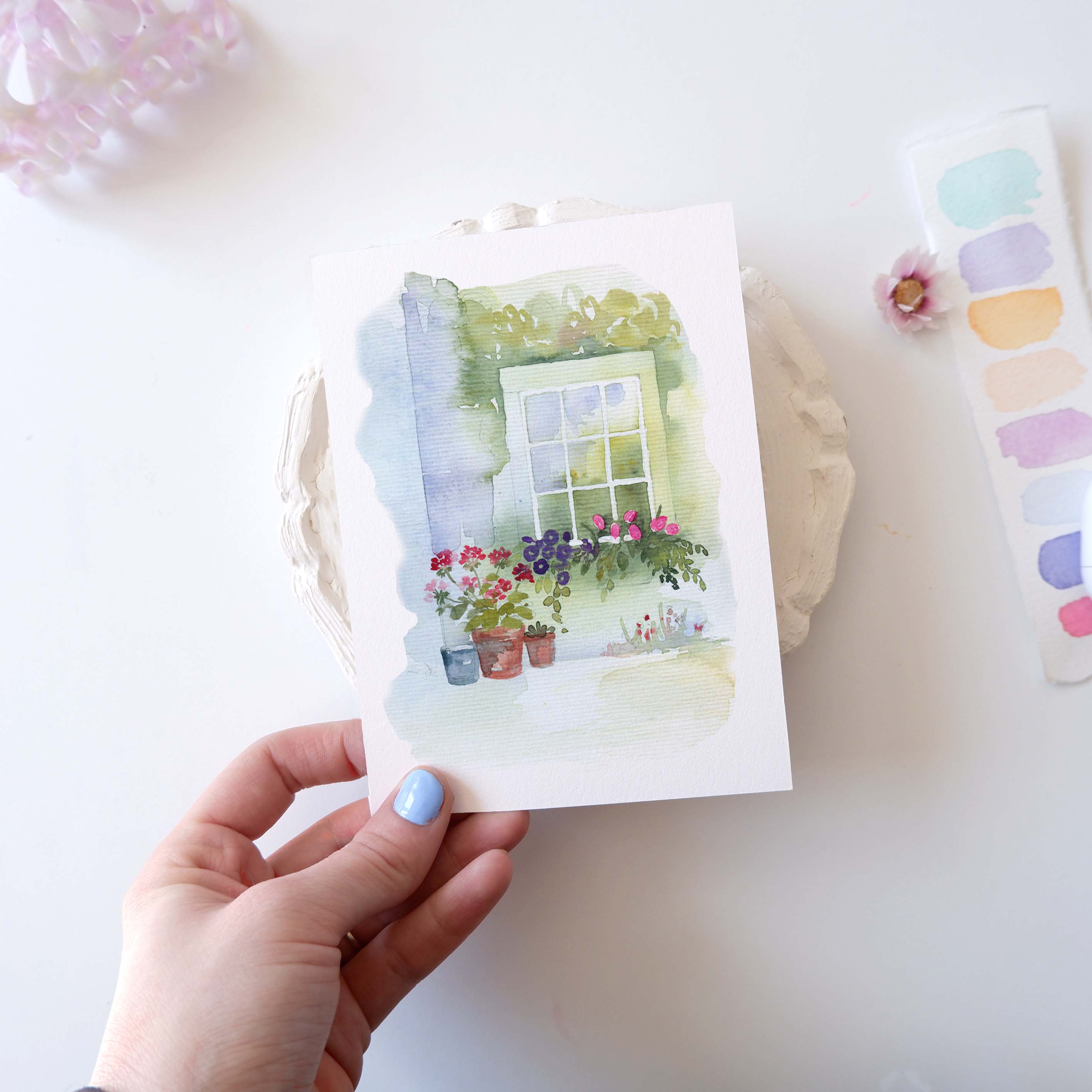 CARTE (+enveloppe blanche) - Fenêtre fleurie