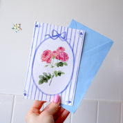 Carte double "Roses" + enveloppe bleue