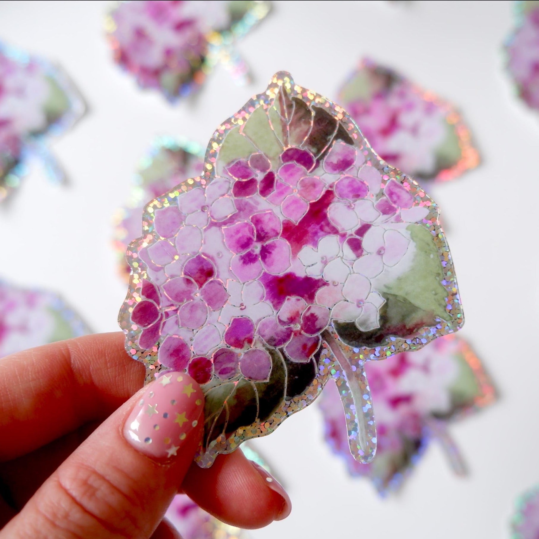 Sticker vinyle "Hortensia paillettes"