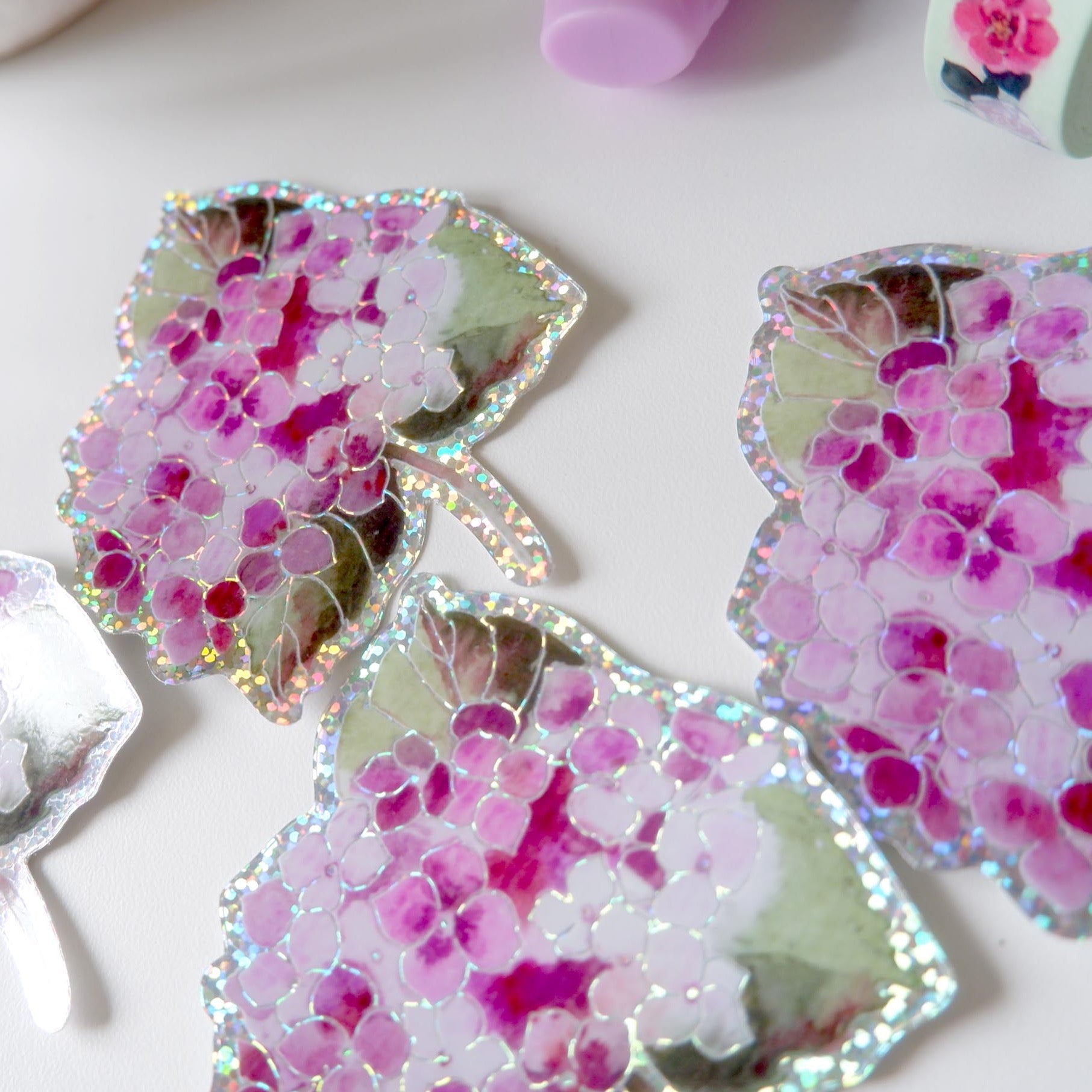 Sticker vinyle "Hortensia paillettes"