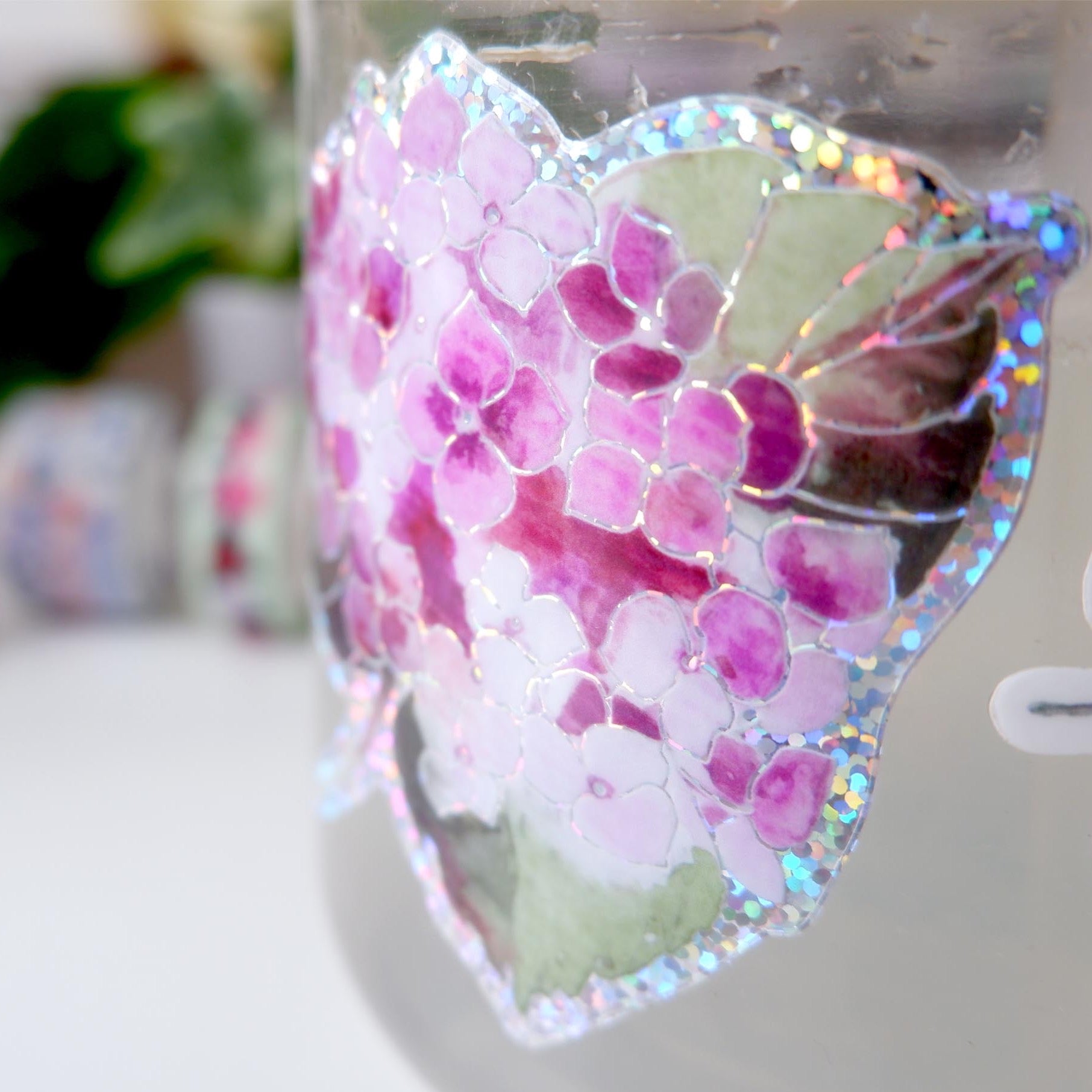 Sticker vinyle "Hortensia paillettes"