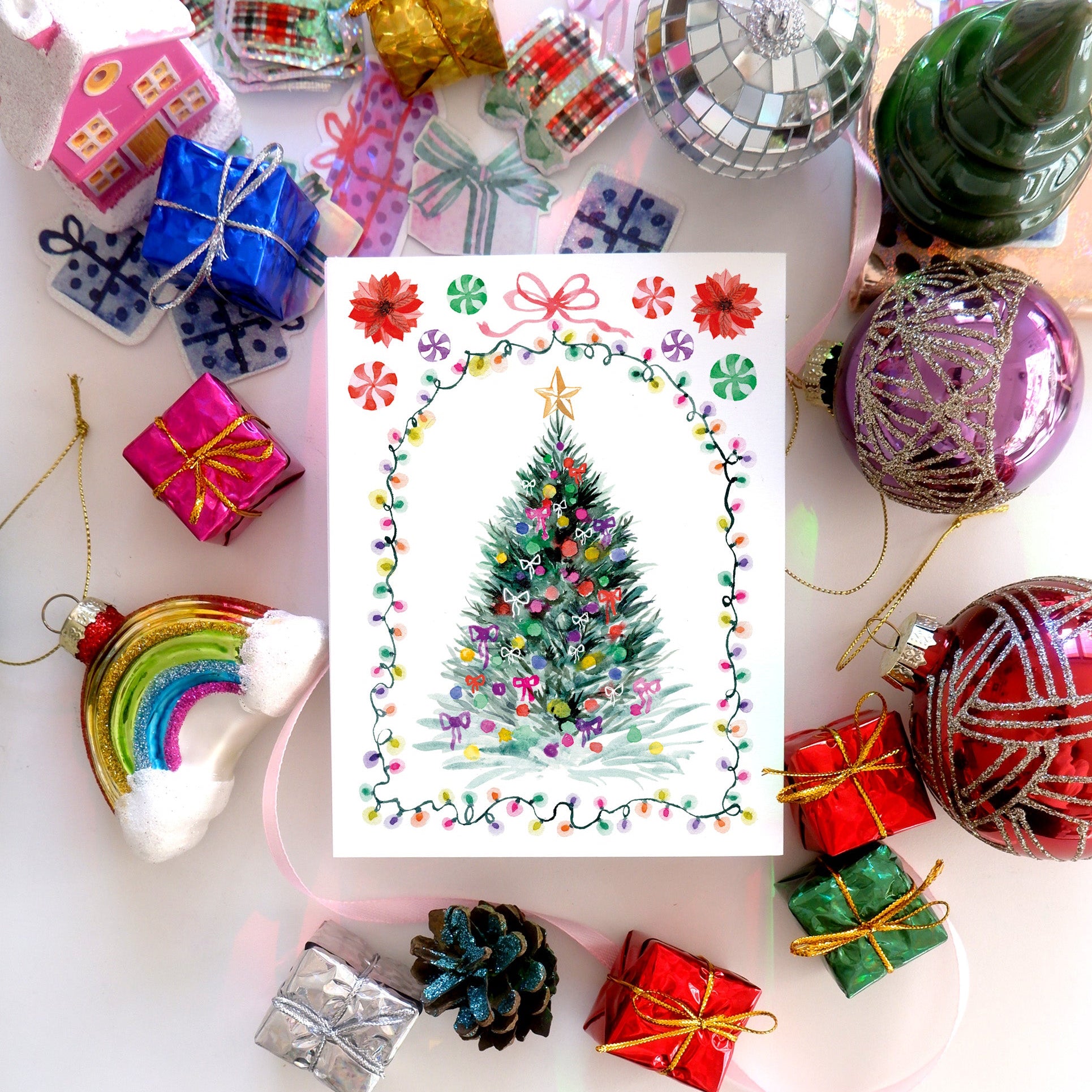 Carte double "Sapin" + enveloppe kraft