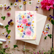 Carte bouquet fleurs et fruits (+ enveloppe jaune pâle)