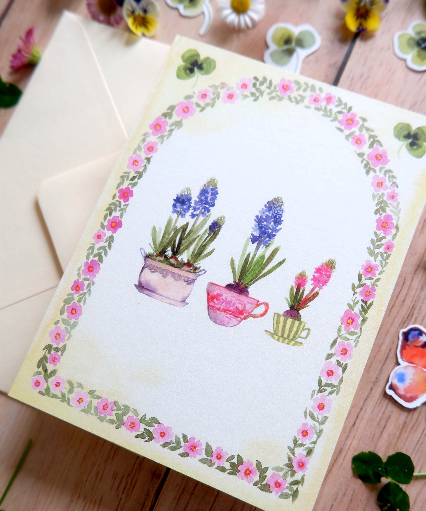 CARTE petit vase Jacinthe (+enveloppe jaune pâle)