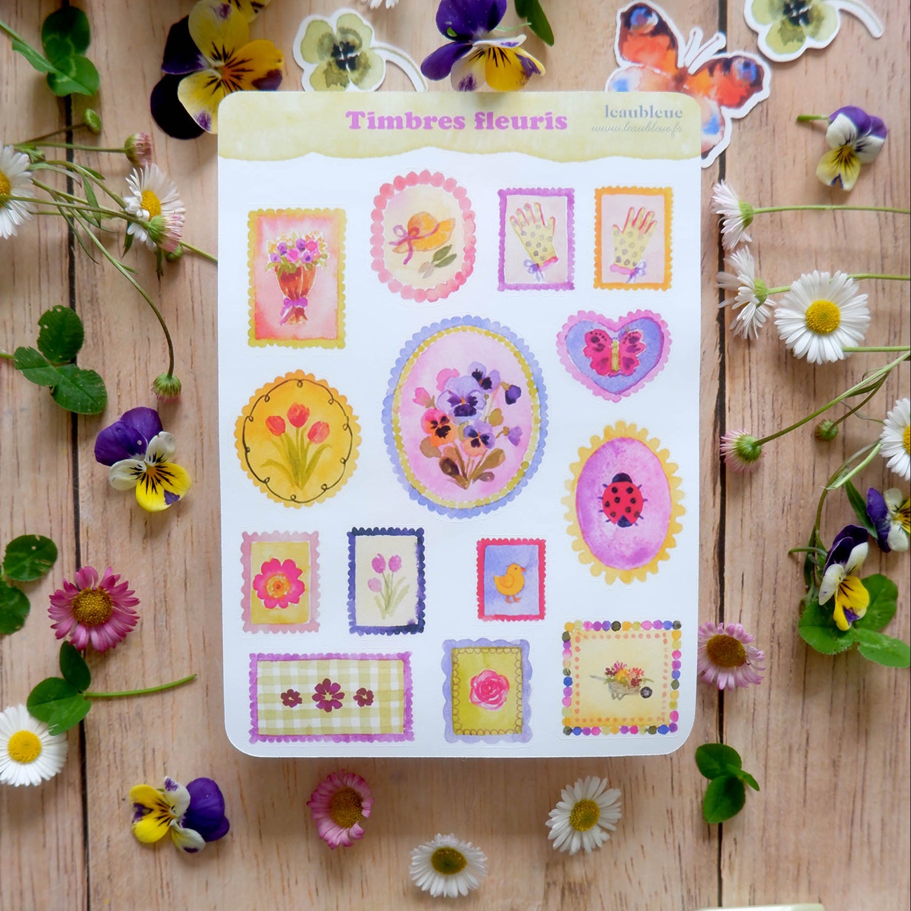 Planche de stickers - Timbres Fleuris