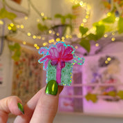 Sticker paillettes Cadeau noeud rose