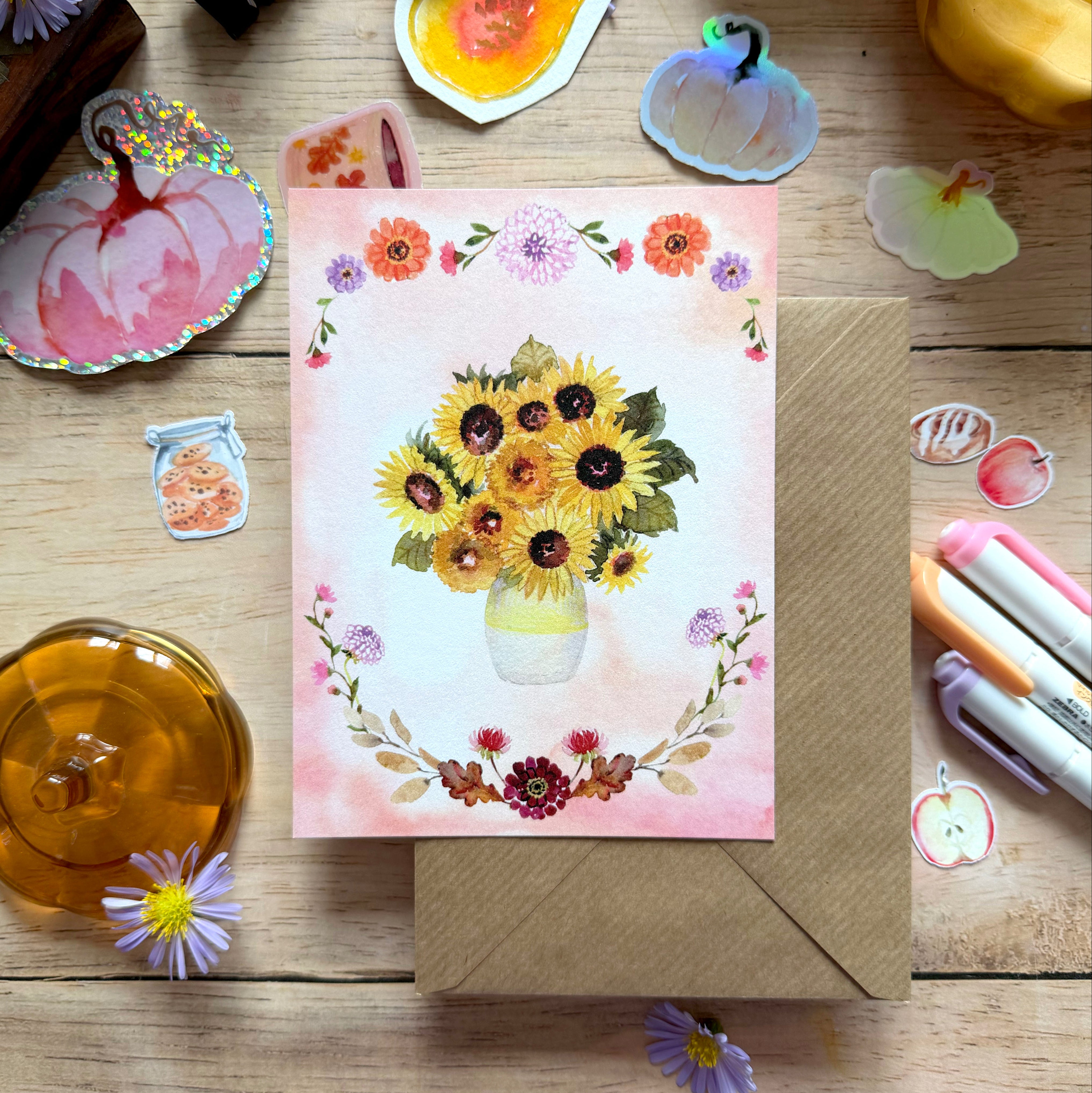 Carte tournesols (+ enveloppe kraft)