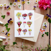 Carte double "Bouquets" + enveloppe jaune pale