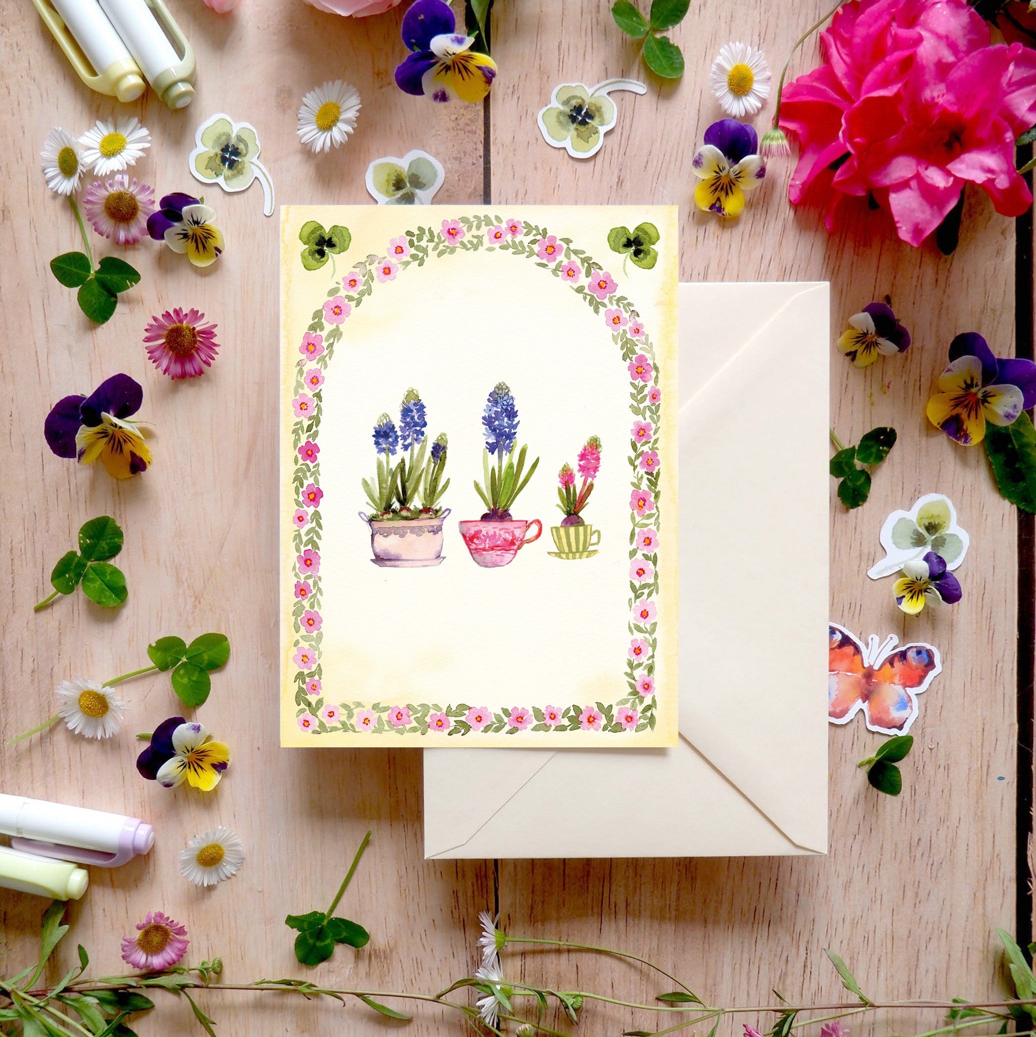 CARTE petit vase Jacinthe (+enveloppe jaune pâle)