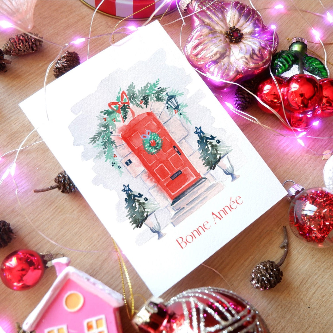 Carte de voeux - Porte de Noël (+enveloppe Kraft )