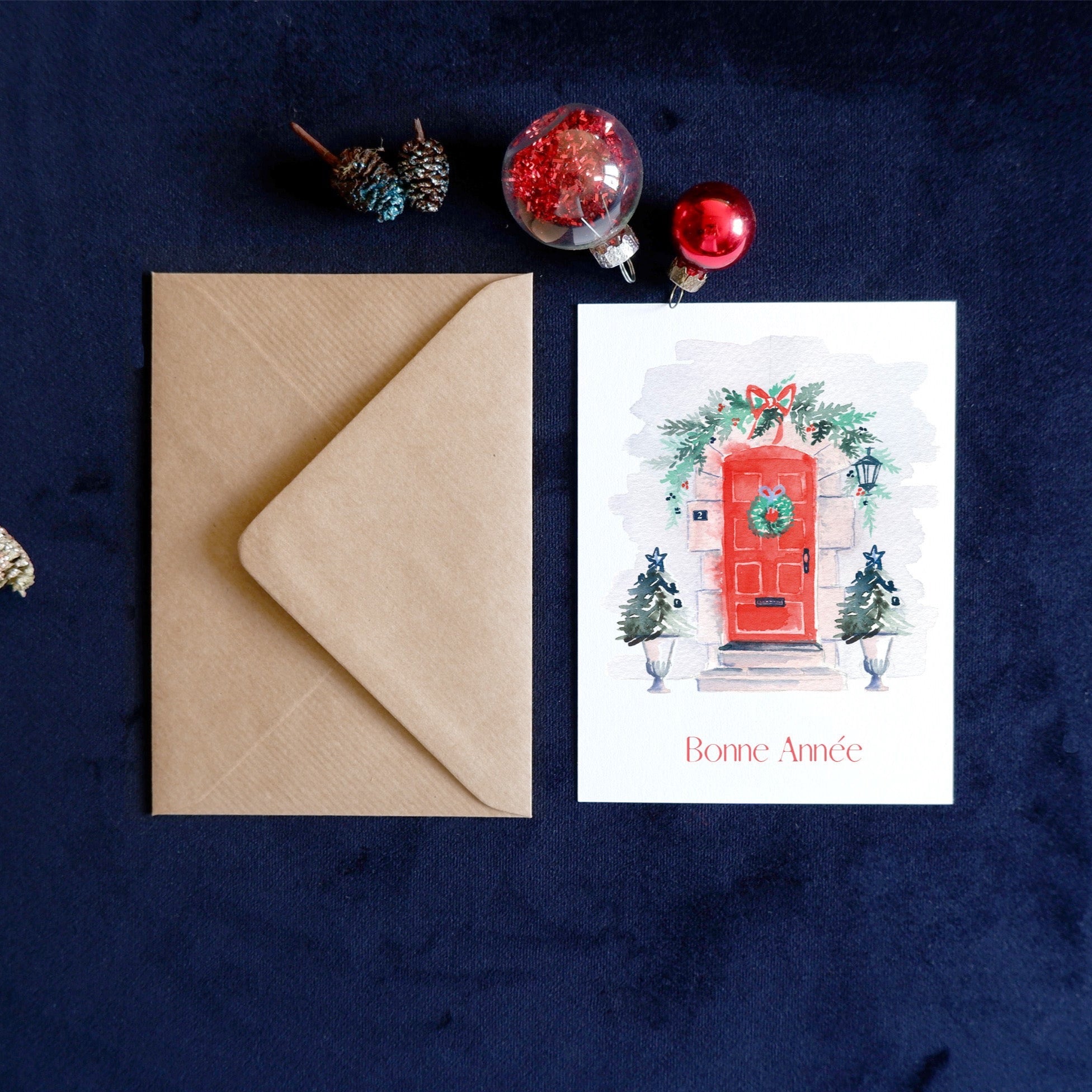 Carte de voeux - Porte de Noël (+enveloppe Kraft )