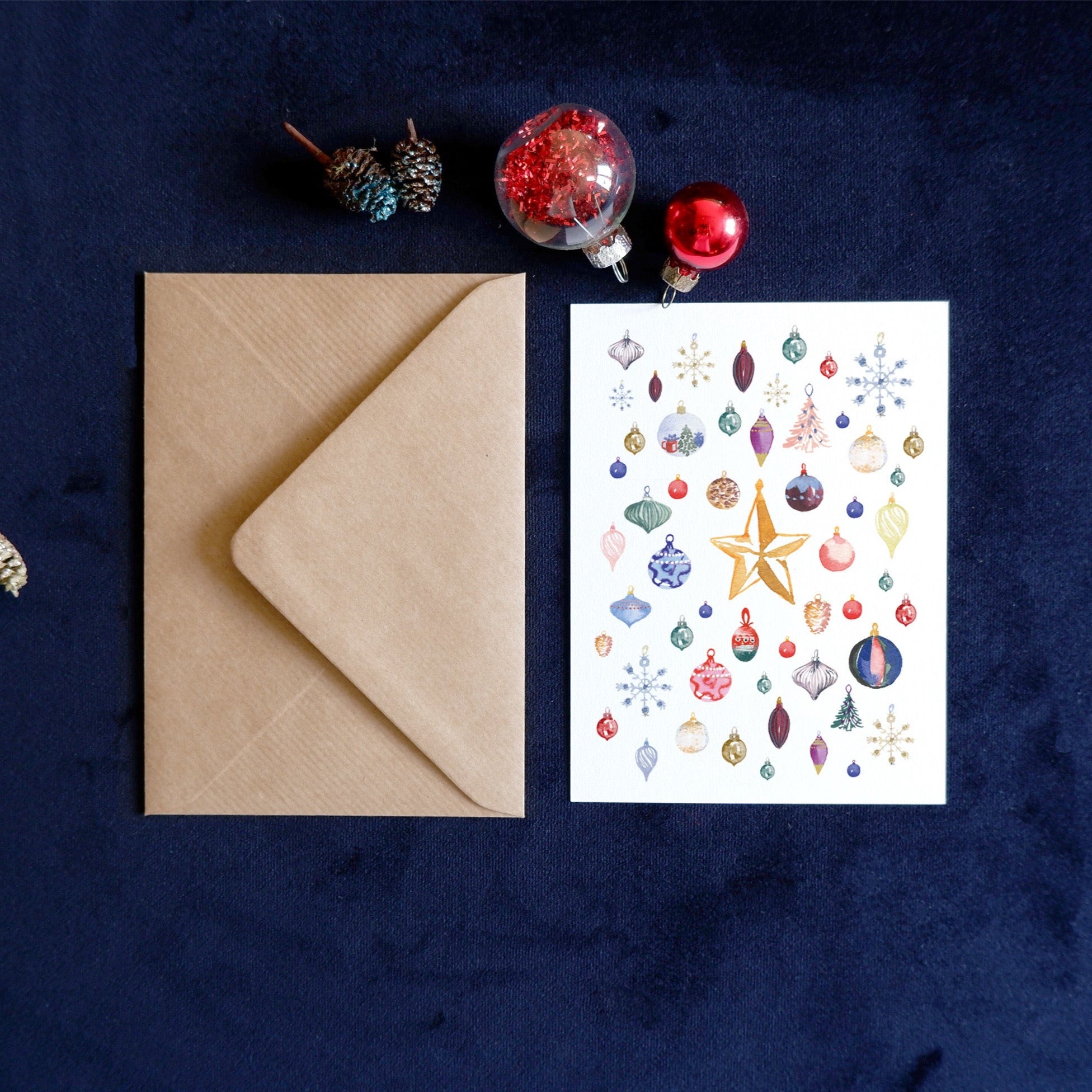 Carte de voeux - Décorations de Noël (+enveloppe Kraft )