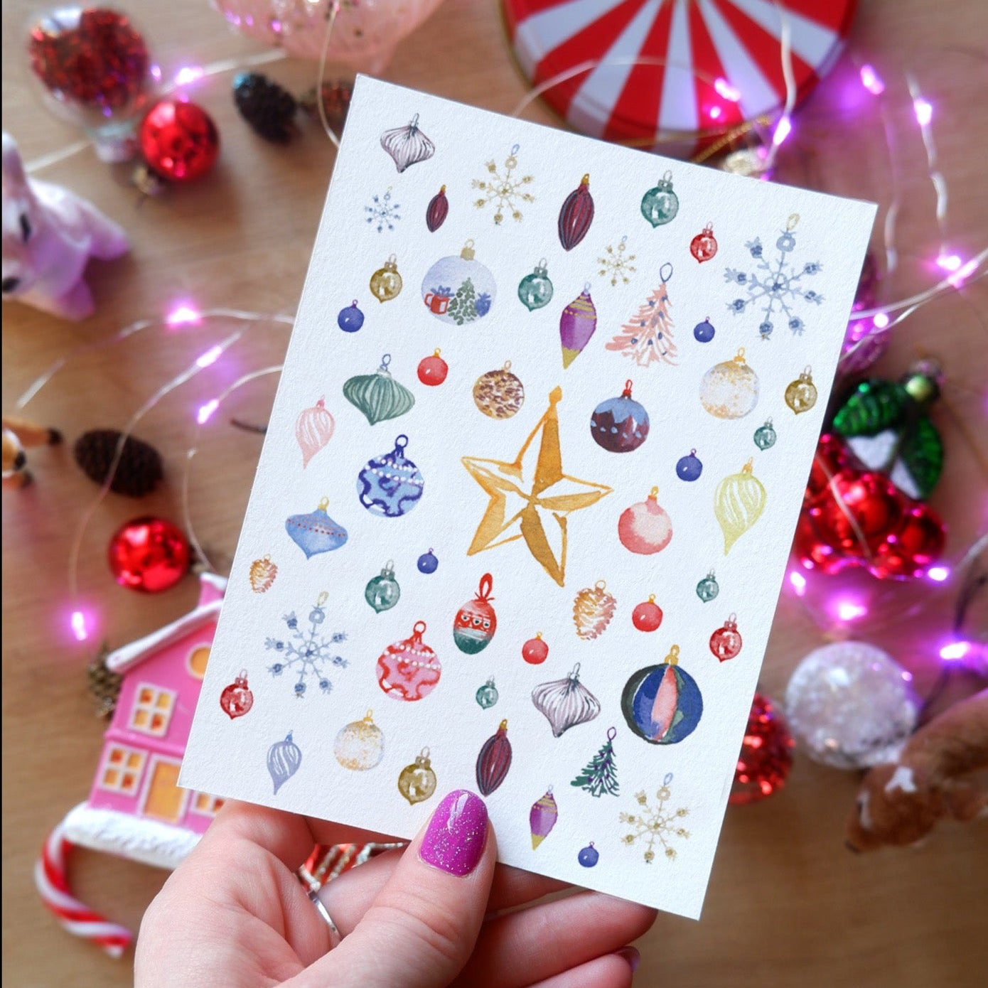 Carte de voeux - Décorations de Noël (+enveloppe Kraft )