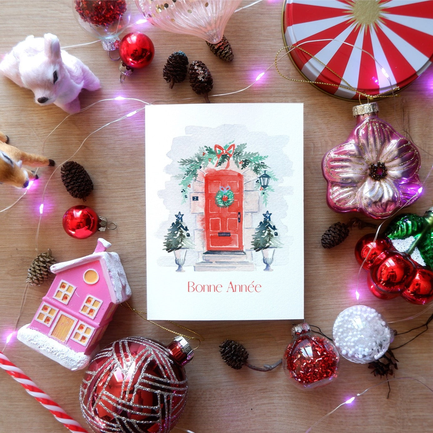 Carte de voeux - Porte de Noël (+enveloppe Kraft )