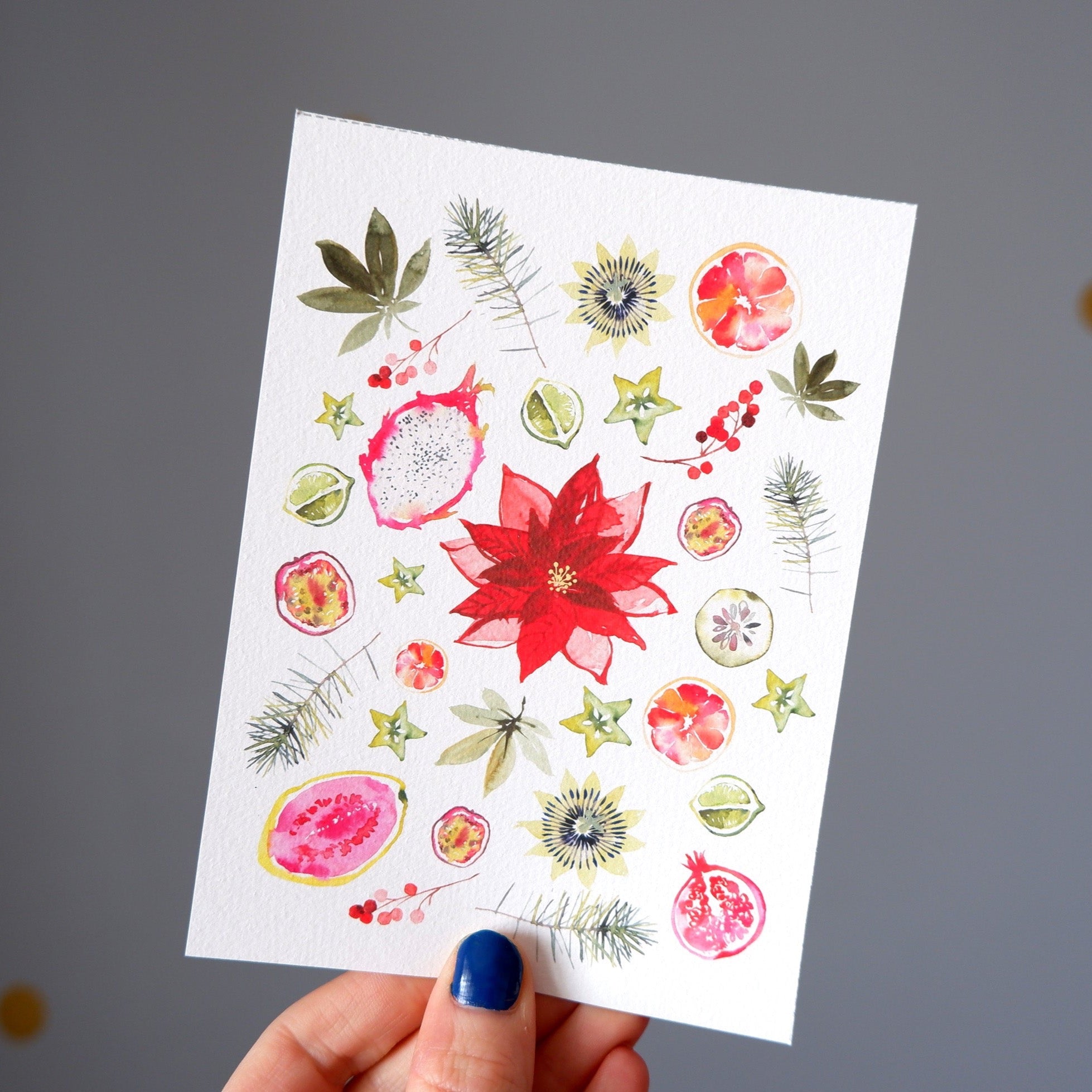 Carte de voeux Fruits de Noël (+enveloppe Kraft )