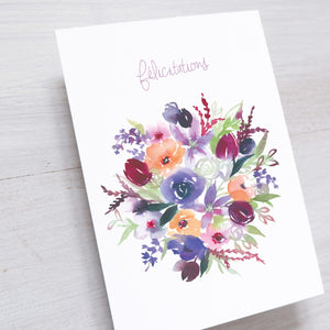 CARTE (+enveloppe kraft) - bouquet coloré "Félicitations"