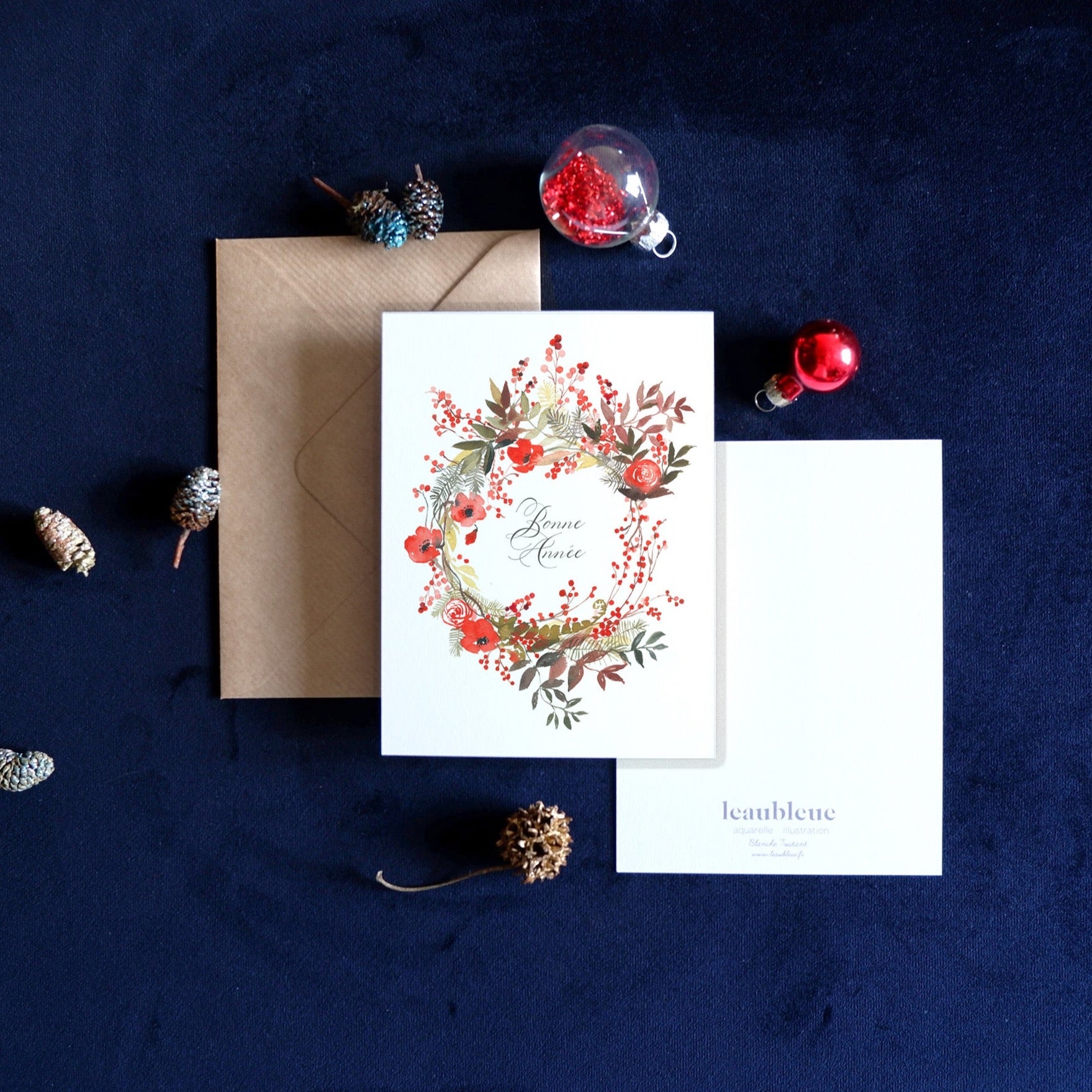 Carte de voeux Couronne Bonne année (+enveloppe Kraft )