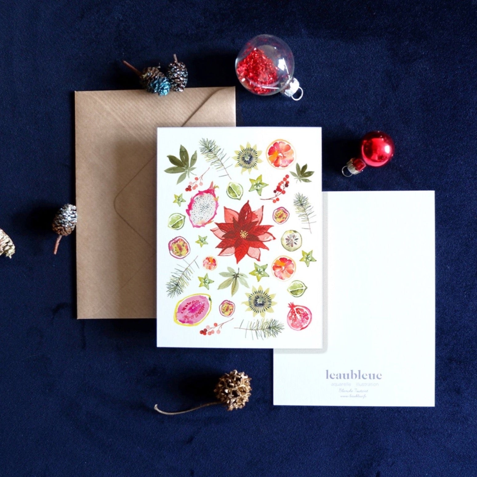 Carte de voeux Fruits de Noël (+enveloppe Kraft )