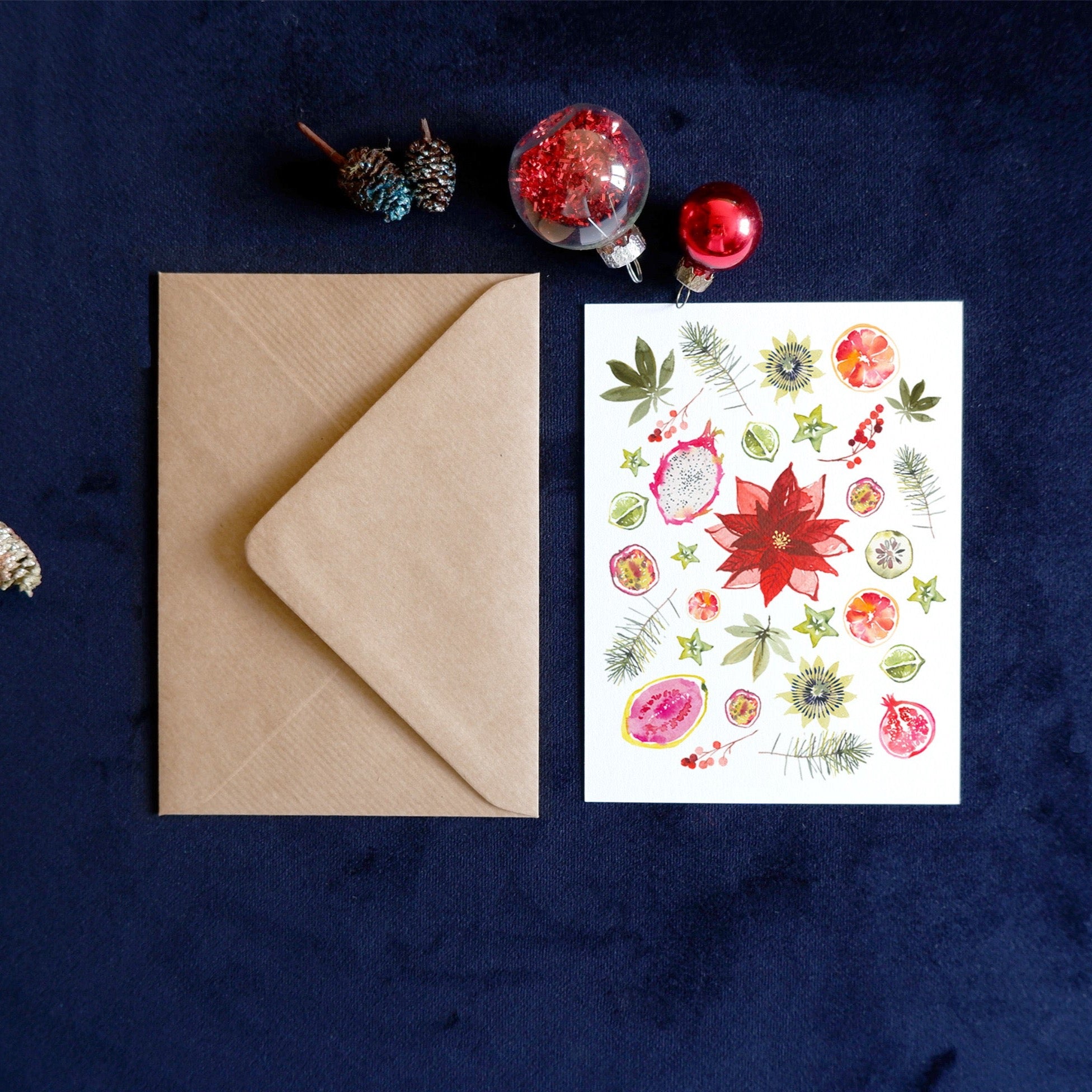 Carte de voeux Fruits de Noël (+enveloppe Kraft )