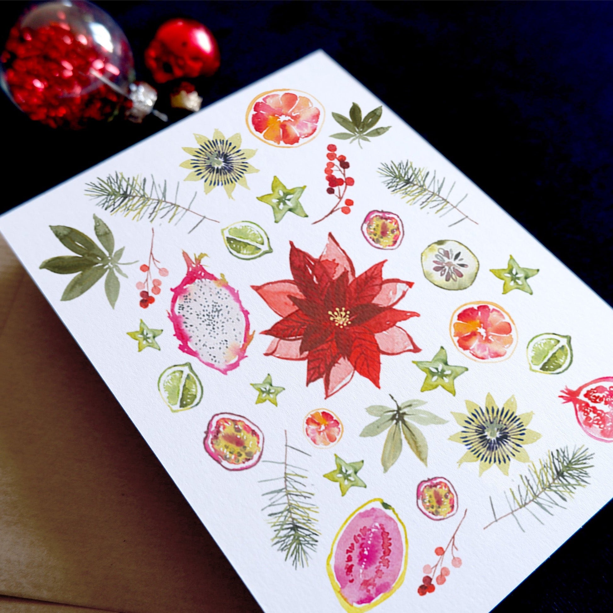 Carte de voeux Fruits de Noël (+enveloppe Kraft )