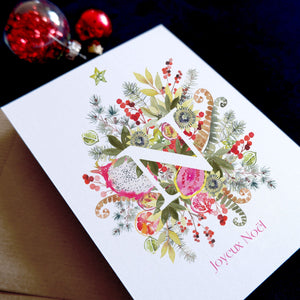 Carte de voeux Noël Monogramme décoré (+enveloppe Kraft )