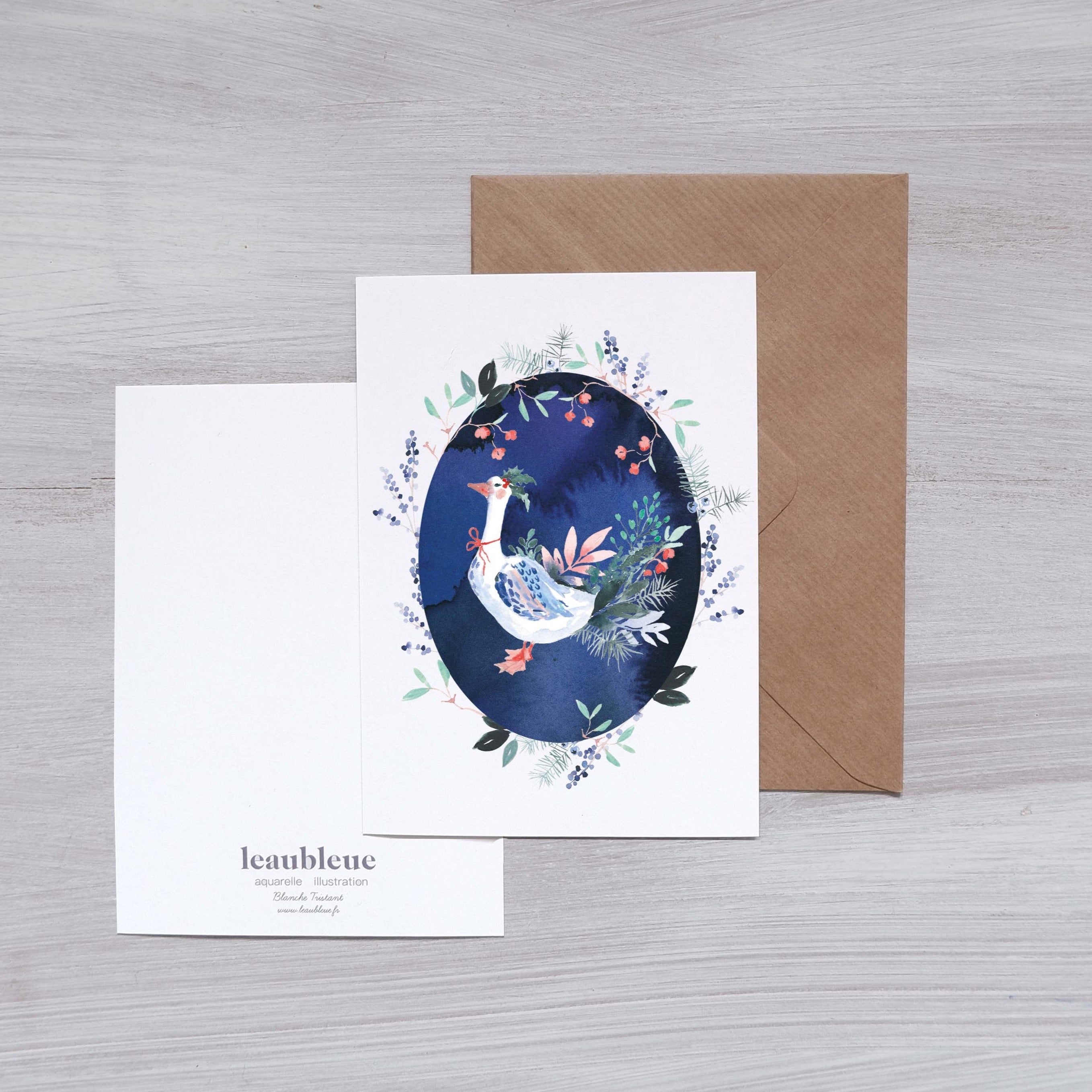 Carte de voeux Oie de Noël (+enveloppe Kraft )