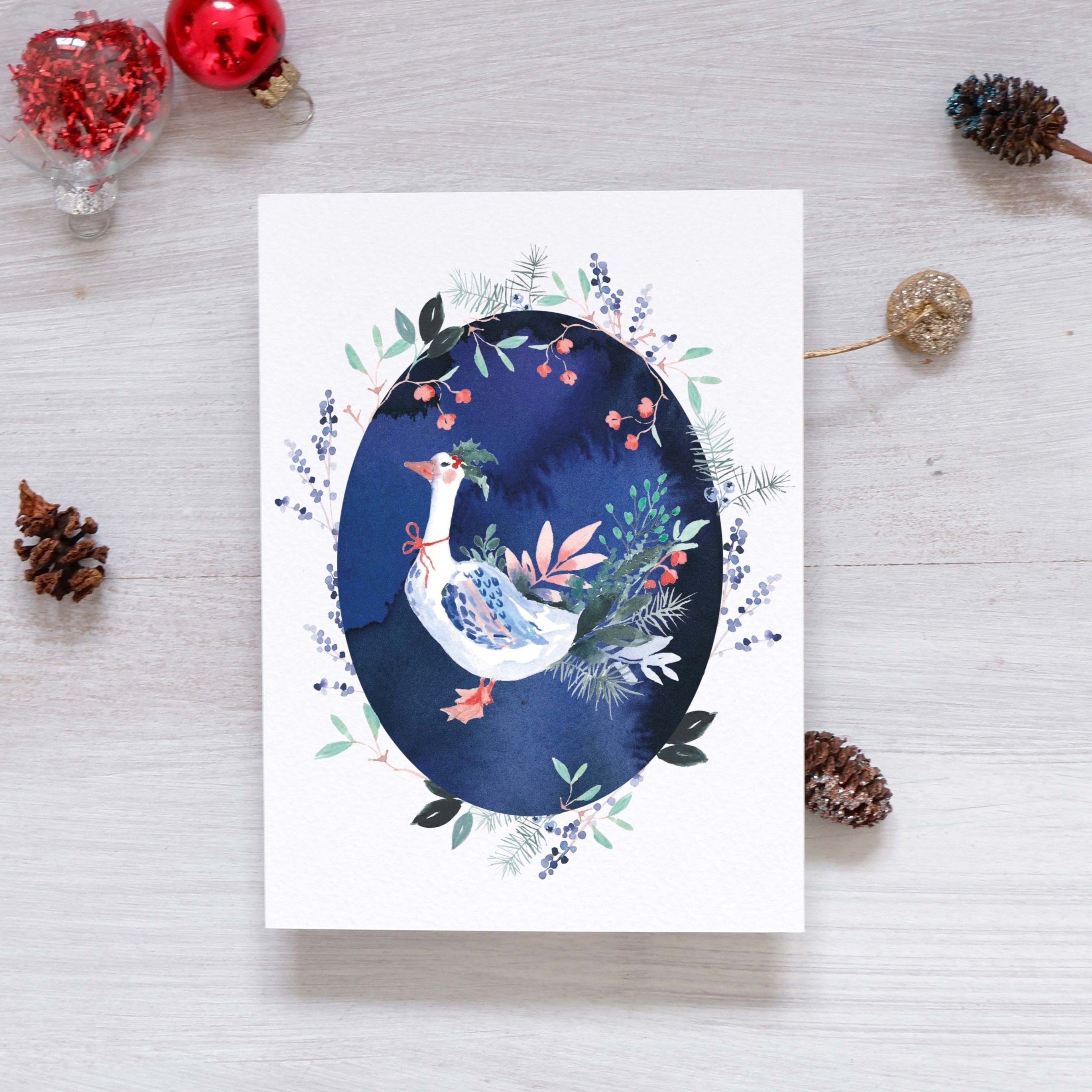 Carte de voeux Oie de Noël (+enveloppe Kraft )