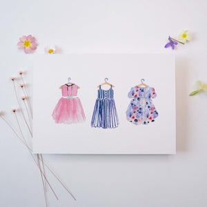 CARTE (+enveloppe blanche) - 3 petites robes