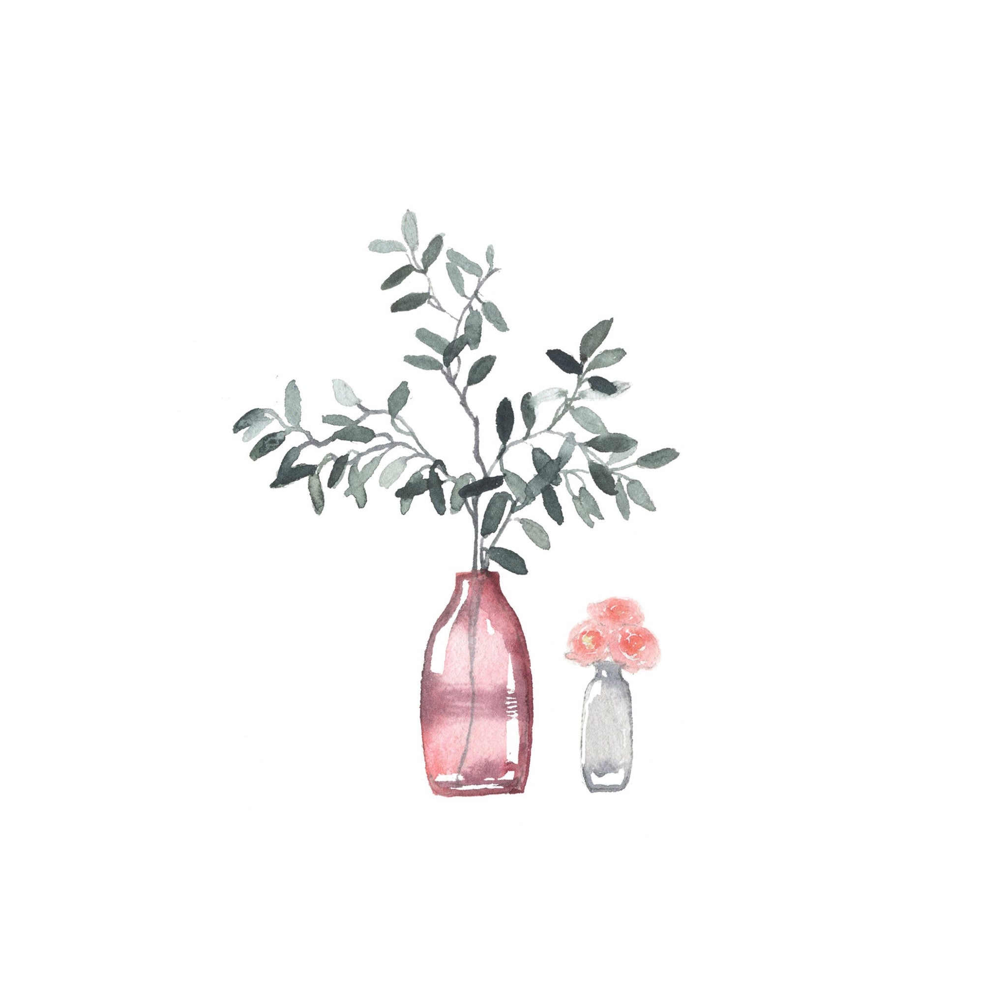 CARTE (+enveloppe kraft) - Vase Rose eucalyptus